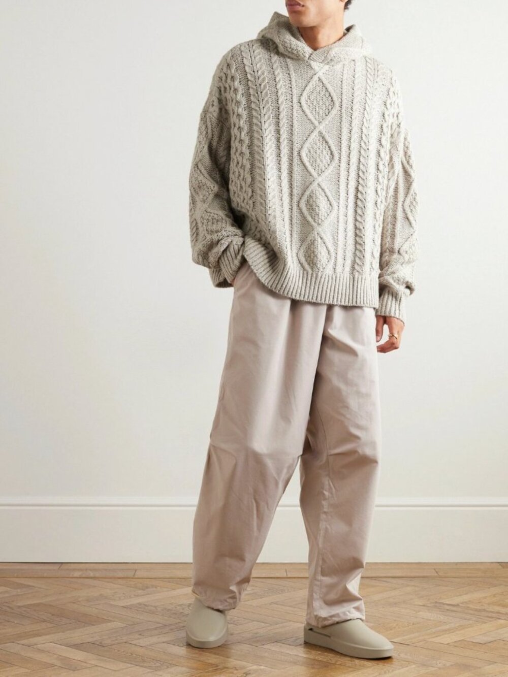 Fear of God ESSENTIALS | Oversized Logo-Appliquéd Cableknit Cotton Blend Sweater